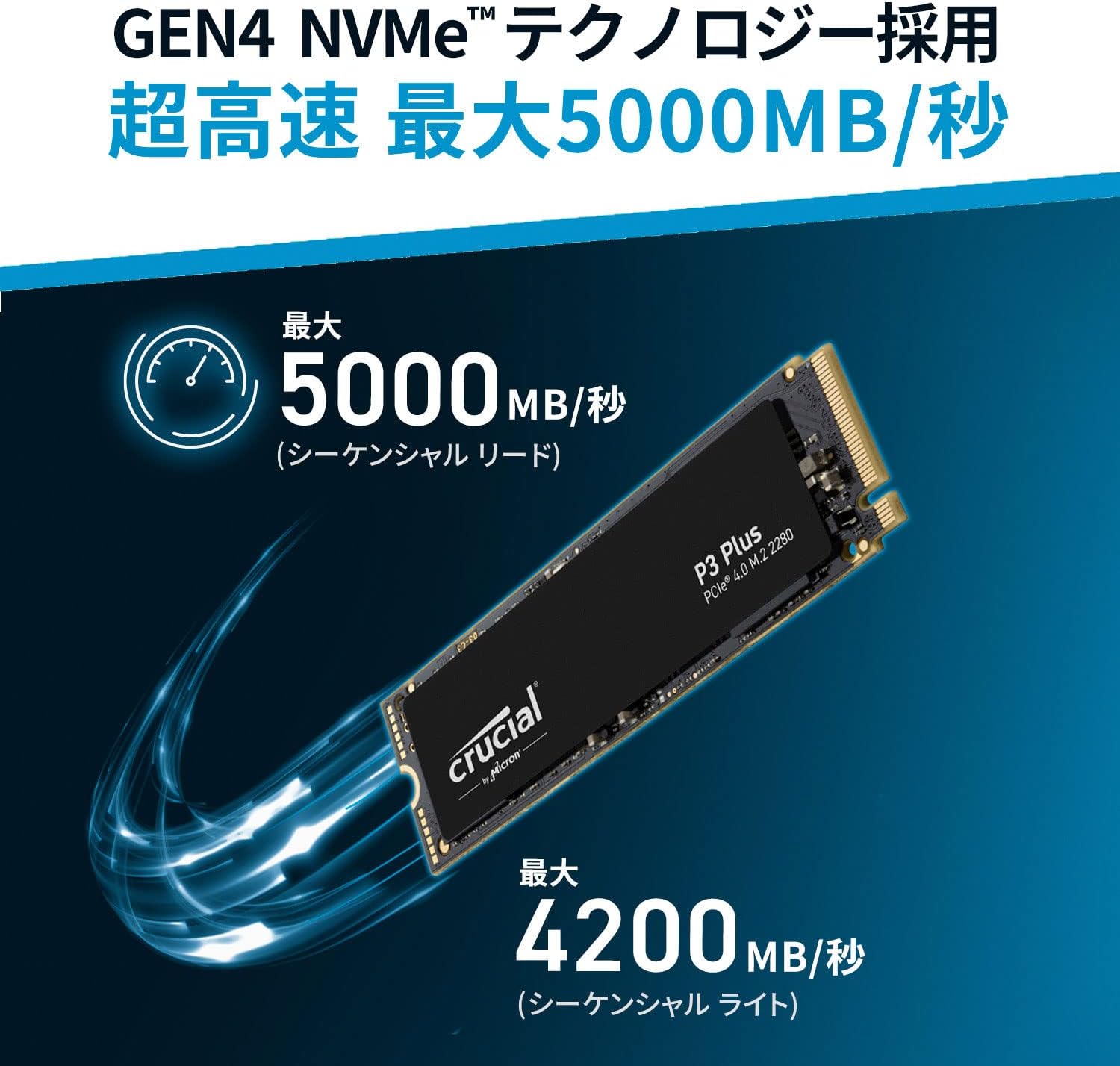 Crucial CT500P3PSSSD8JP [ P3plus 500GB 3D NAND NVMe PCIe4.0 M.2 SSD 最大5000MB/秒 メーカー5年保証 ]