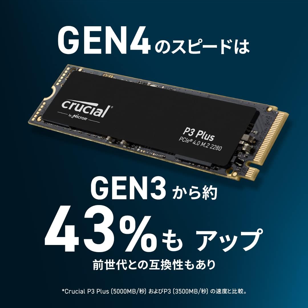 Crucial CT500P3PSSSD8JP [ P3plus 500GB 3D NAND NVMe PCIe4.0 M.2 SSD 最大5000MB/秒 メーカー5年保証 ]