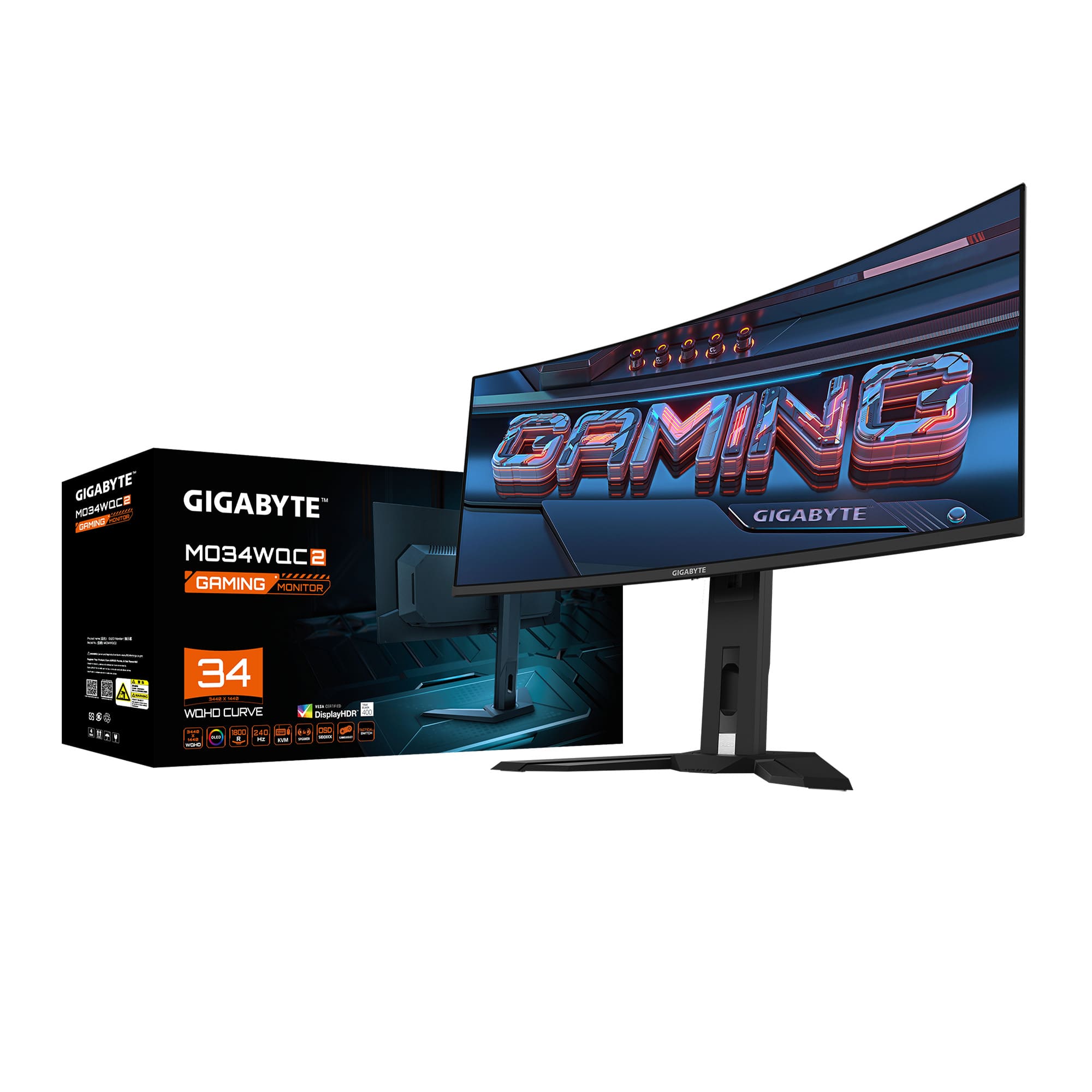 GIGABYTE MO34WQC2 [ 34インチ 曲面 ゲーミングモニター 反射防止加工 OLED (有機EL) 3440 x 1440 (UWQHD) 0.03ms (GTG) 240Hz フリッカーフリー対応 メーカー保証3年 ]