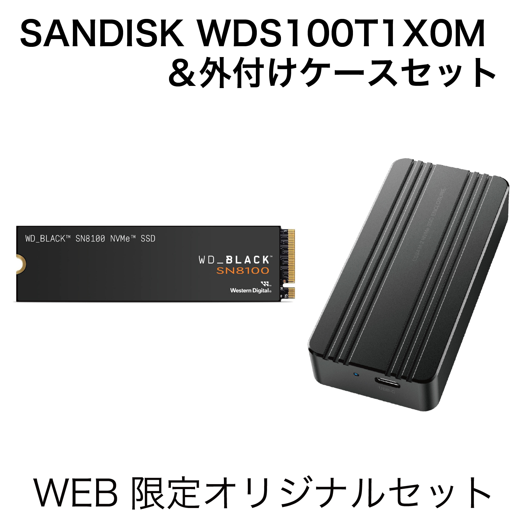 【ゴールデンウィークセール】SANDISK WDS100T1X0M WD Black SN8100 NVMe【内蔵SSD 1TB M.2 PCIe Gen 5】+ 外付けケースセット