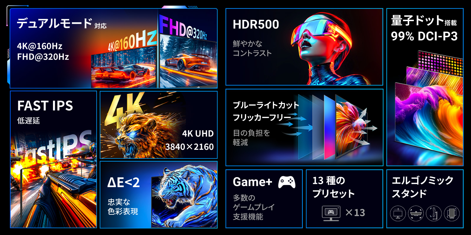 【パソコン同時購入】27インチ(量子ドット) 4K/160Hz FHD/320Hz デュアルモード搭載ゲーミングモニター