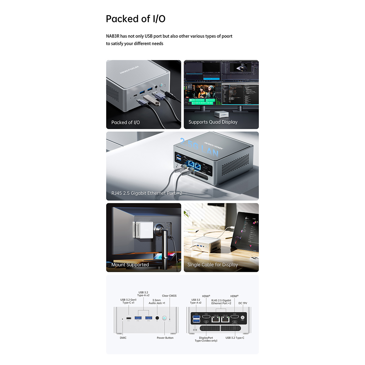 MINISFORUM（ミニスフォーラム） ミニPC メモリ16GB SSD512GB Windows 11 Pro 64bit 最大4画面出力 NAB3R-16/512-W11PRO(1220P)