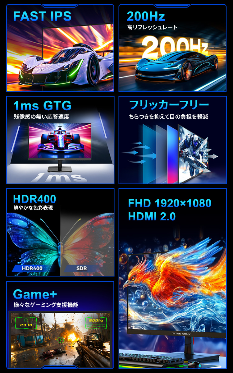 Titan Army(タイタンアーミー)24.5インチ FullHD 200Hz対応 応答速度最大1ms ノングレア P2510G2