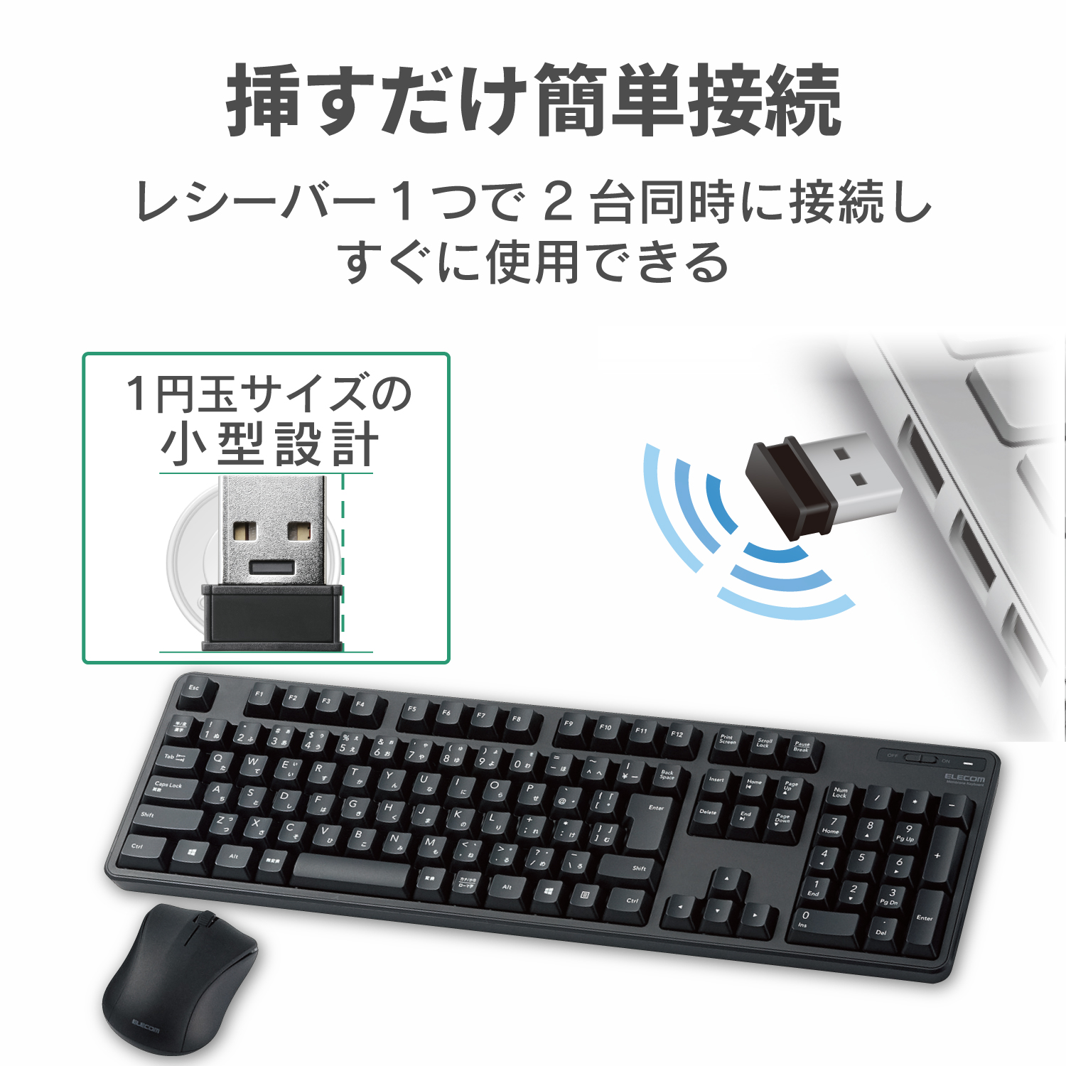 【訳あり品】【箱破損】【未開封・未使用】ELECOM 無線フルキーボード＆マウス TK-FDM106MBK[ブラック]（メーカー保証付き）