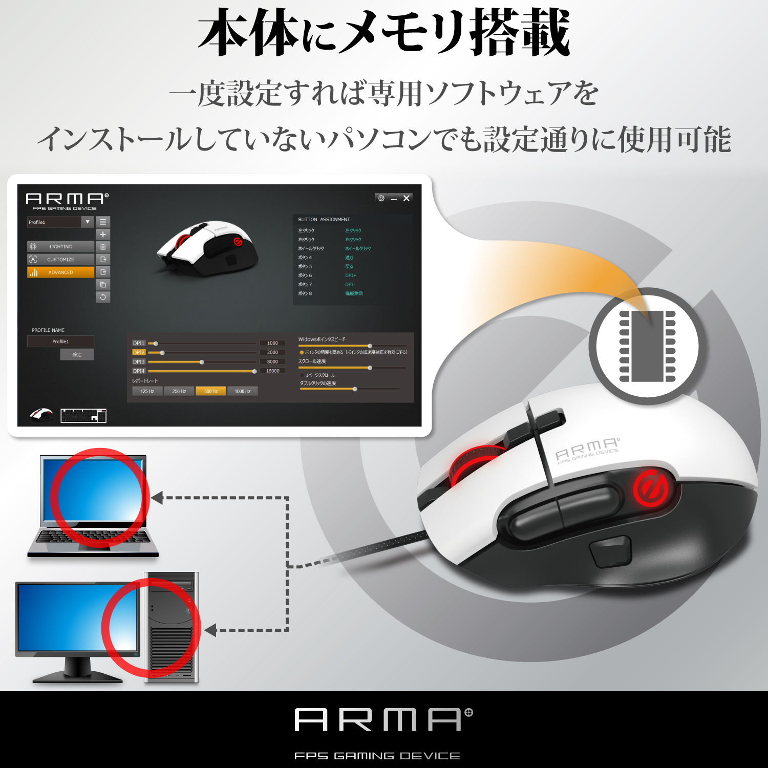 ELECOM ARMA FPSゲーミングマウス（8ボタン）M-ARMA50WH [ホワイト]
