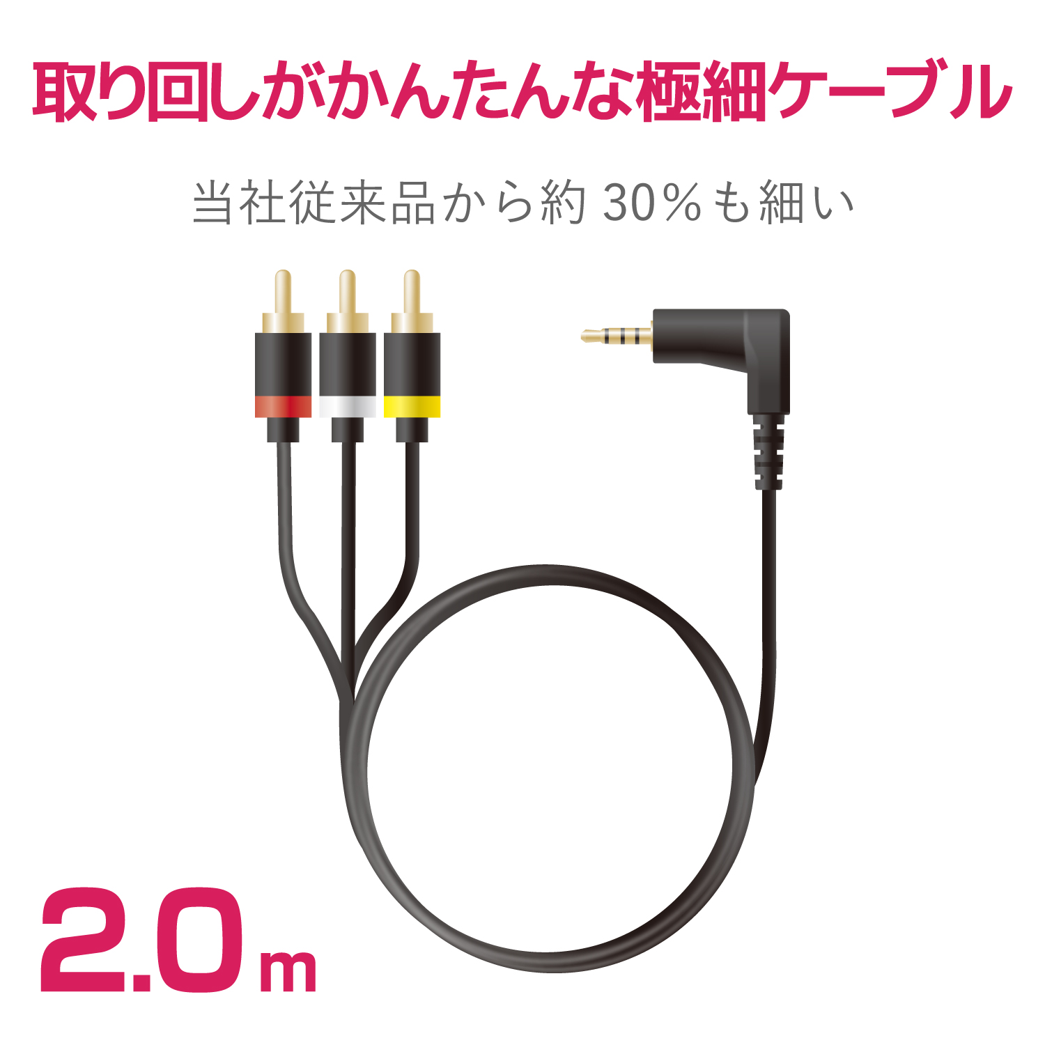 ELECOM L型ミニプラグ（4極）-RCAピンプラグケーブル DH-MLWRY20BK [2m]