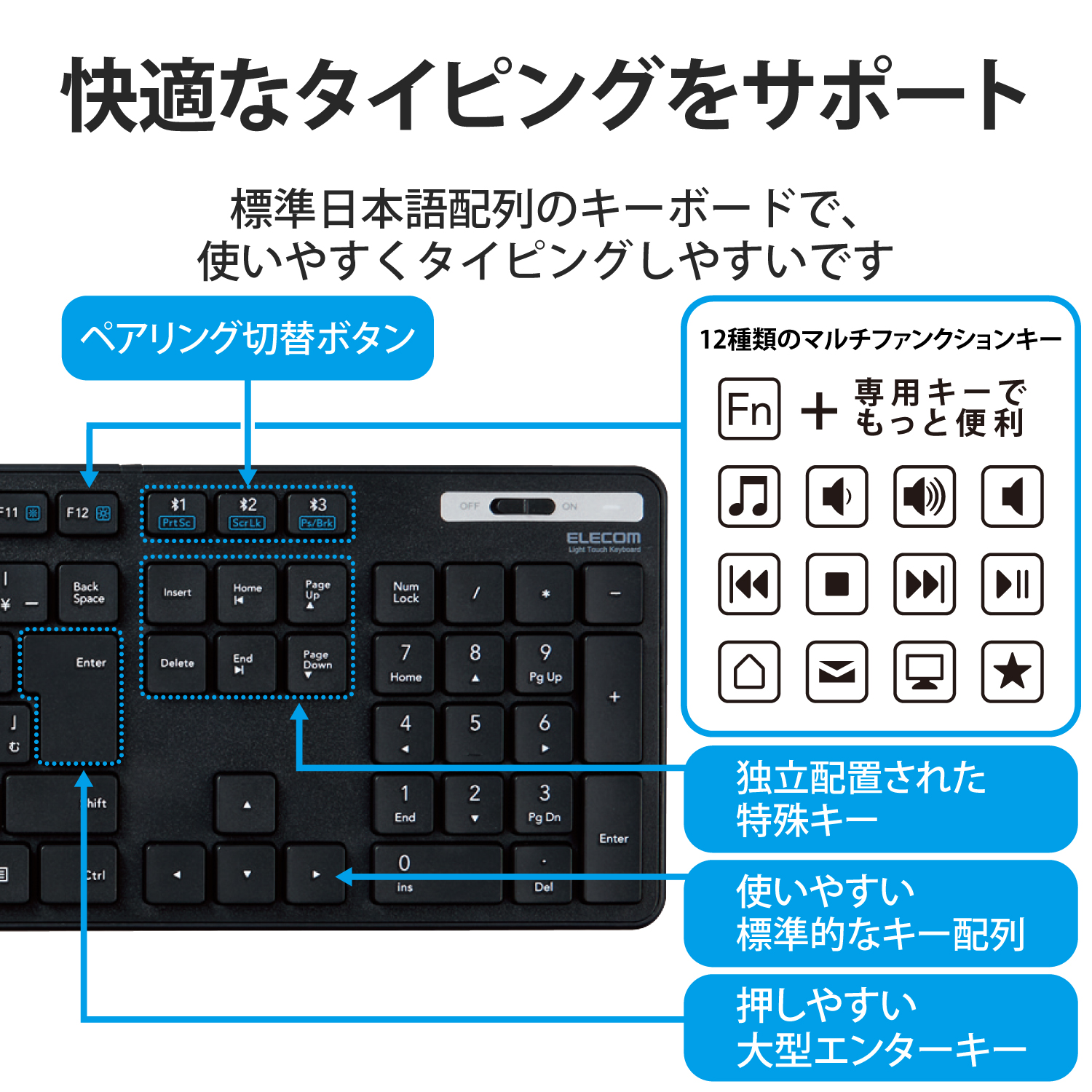 ELECOM Bluetooth 5.0 薄型フルキーボード TK-FBM120KBK[ブラック]