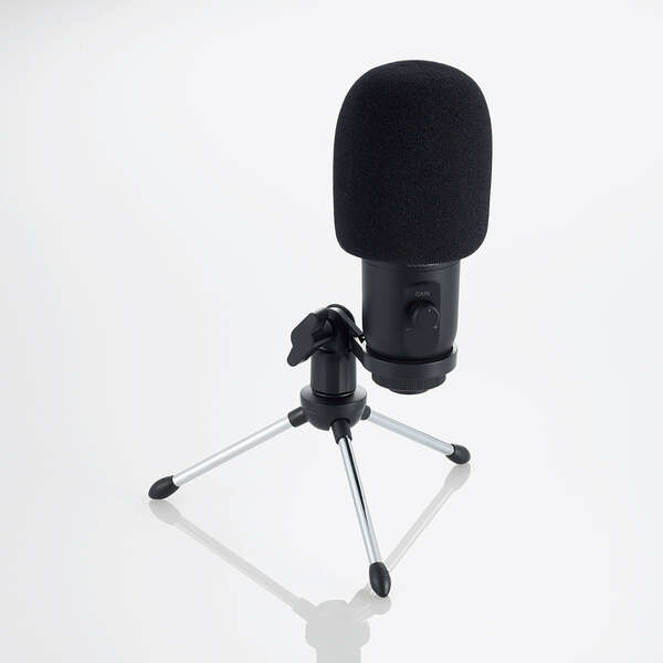 ELECOM スタンド型コンデンサーマイク USB-A ブラック [HS-MC12UBK]