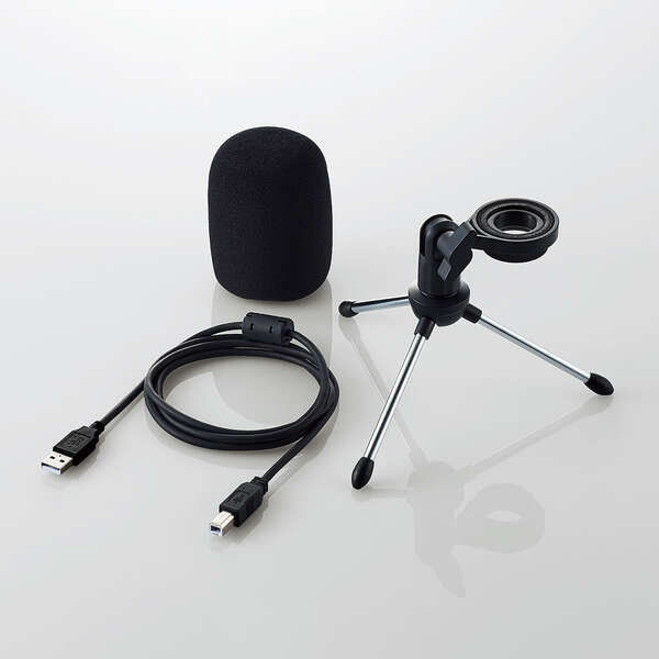 ELECOM スタンド型コンデンサーマイク USB-A ブラック [HS-MC12UBK]