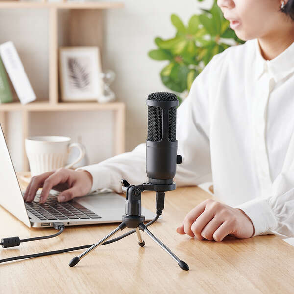 ELECOM スタンド型コンデンサーマイク USB-A ブラック [HS-MC12UBK]