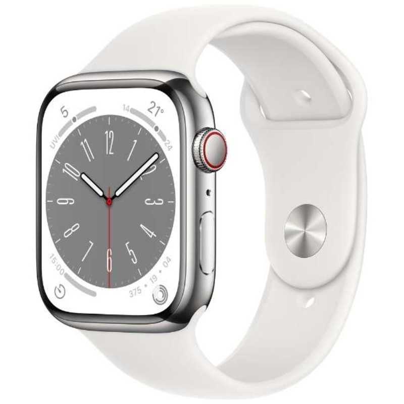 Apple Watch Series 8 GPS+Cellularモデル 45mm MNKE3J/A [シルバーステンレススチールケース/ホワイトスポーツバンド]