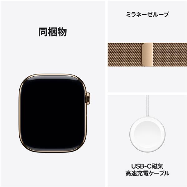 【在庫限り】Apple Apple Watch Series 10 GPS+Cellularモデル 46mm MC7T4J/A [ゴールドチタニウムケース・ゴールドミラネーゼループ S/M]