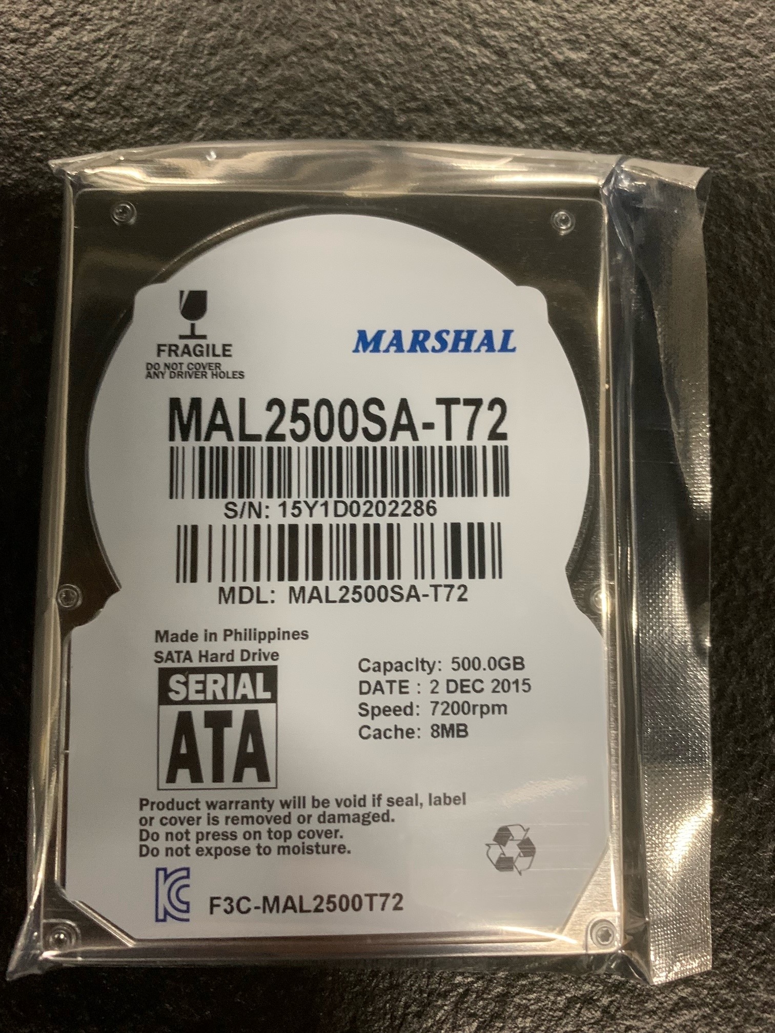 【中古】【メーカー再生品】MARSHAL 2.5インチHDD SATA 500GB 7200rpm MAL2500SA-T72(30日間保証）
