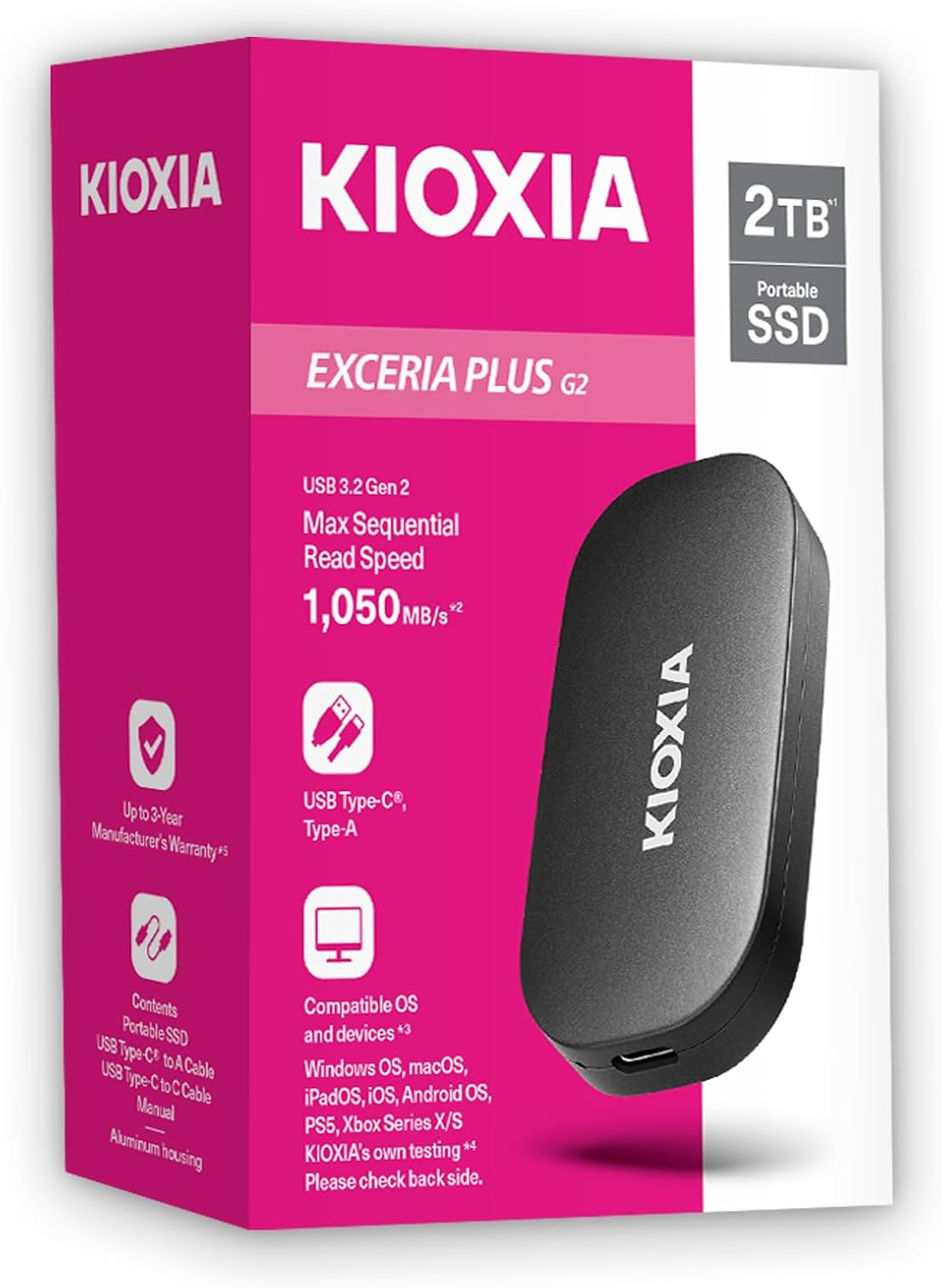 KIOXIA EXCERIA Plus G2 外付け ポータブル SSD 2TB （最大書込1000MB/秒 最大読取1050MB/秒）[LXD20K002TG8]＜並行輸入品　保証期間１年＞
