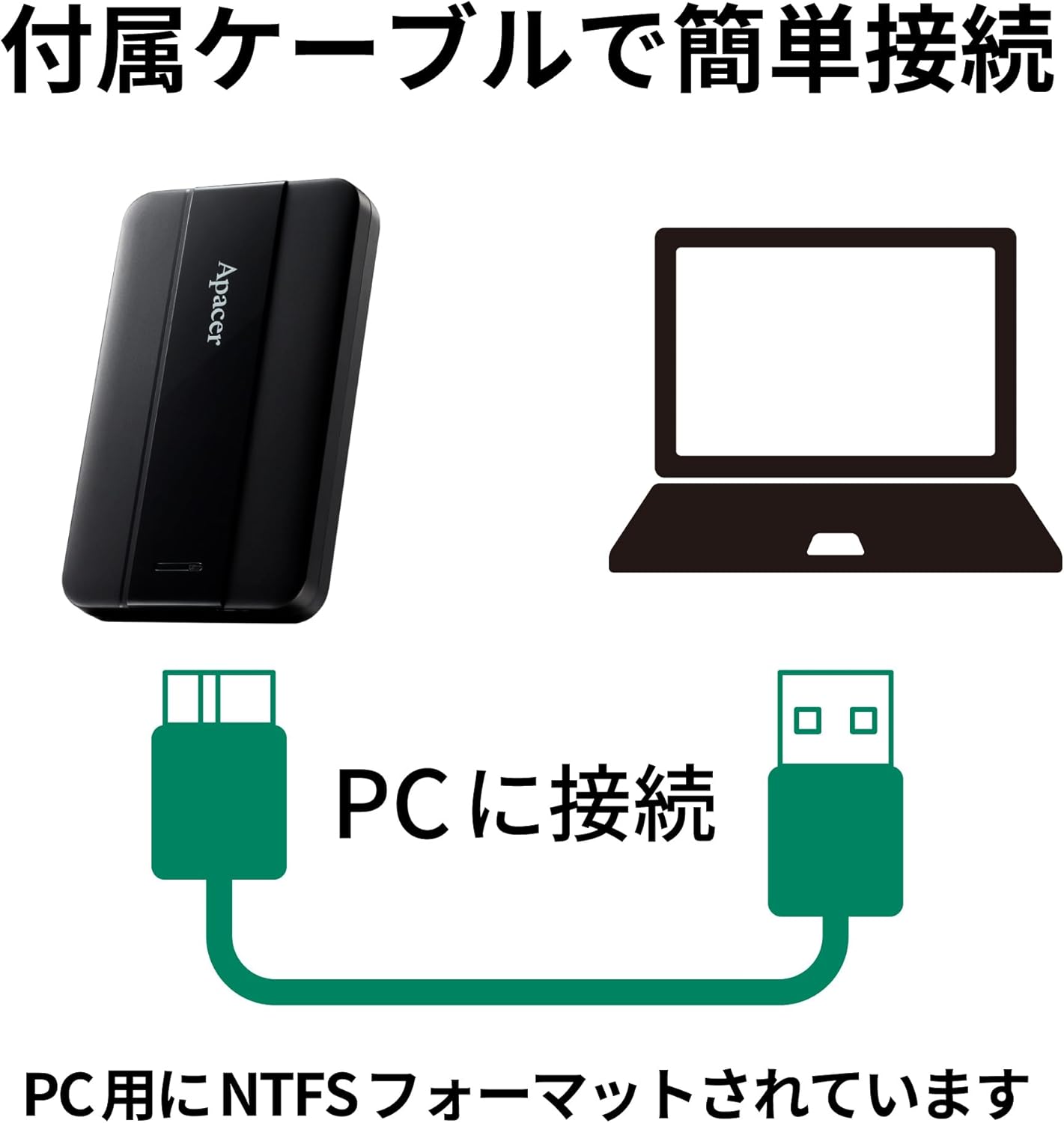 Apacer ポータブルHDD 1TB AC237 AP1TBAC237B-1 [Jet black]