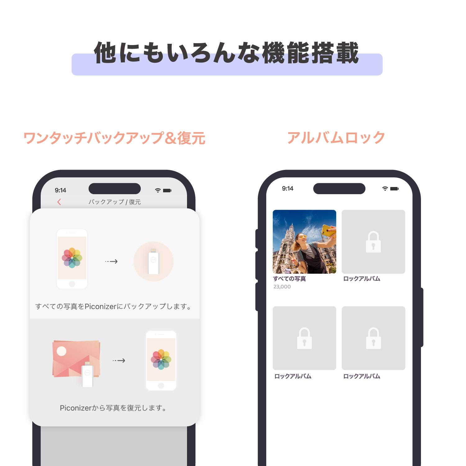 Piconizer4 256GB  iPhone USBメモリ 写真 バックアップ Lightning タイプ USB-C データ保存 バイオレット MKP4-PP-256G