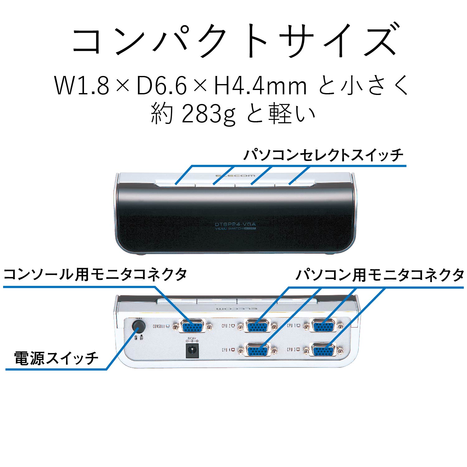 【訳あり品】【箱破損】【未使用】ELECOM 電子式VGA切替器（4ポート） DTSP24-VGA