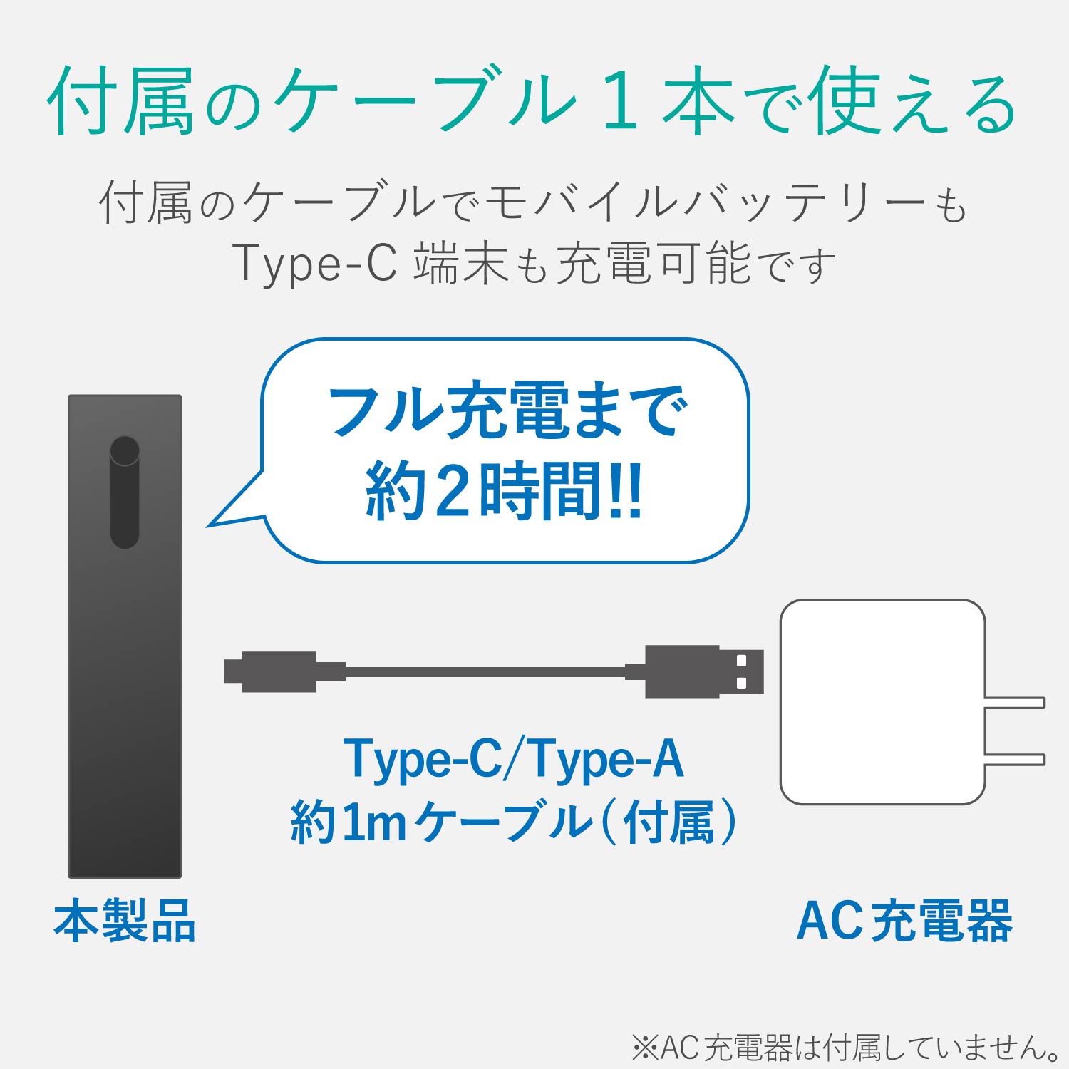 ELECOM USB Type-Cケーブル付きモバイルバッテリー DE-C09L-3200BK [ブラック]