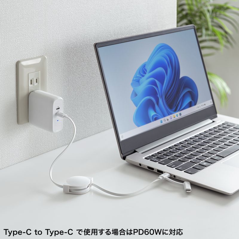 サンワサプライ USB2.0 Type-C巻き取りケーブル（Lightning変換アダプタ付き）KB-IPLTCM08W