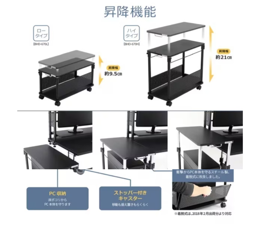 Bauhutte 昇降式L字デスク [BHD-670H-BKY]